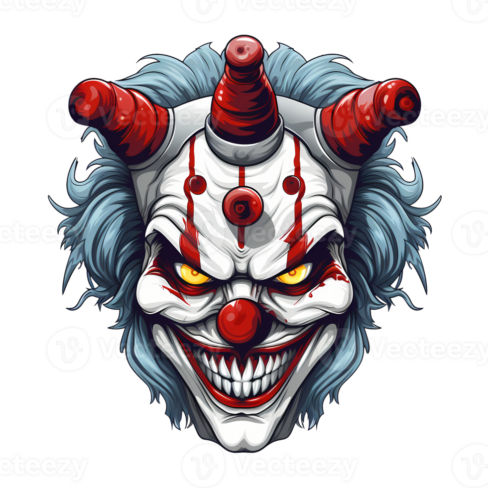 AI generated spooky clown art illustrations for stickers, tshirt design, poster etc png