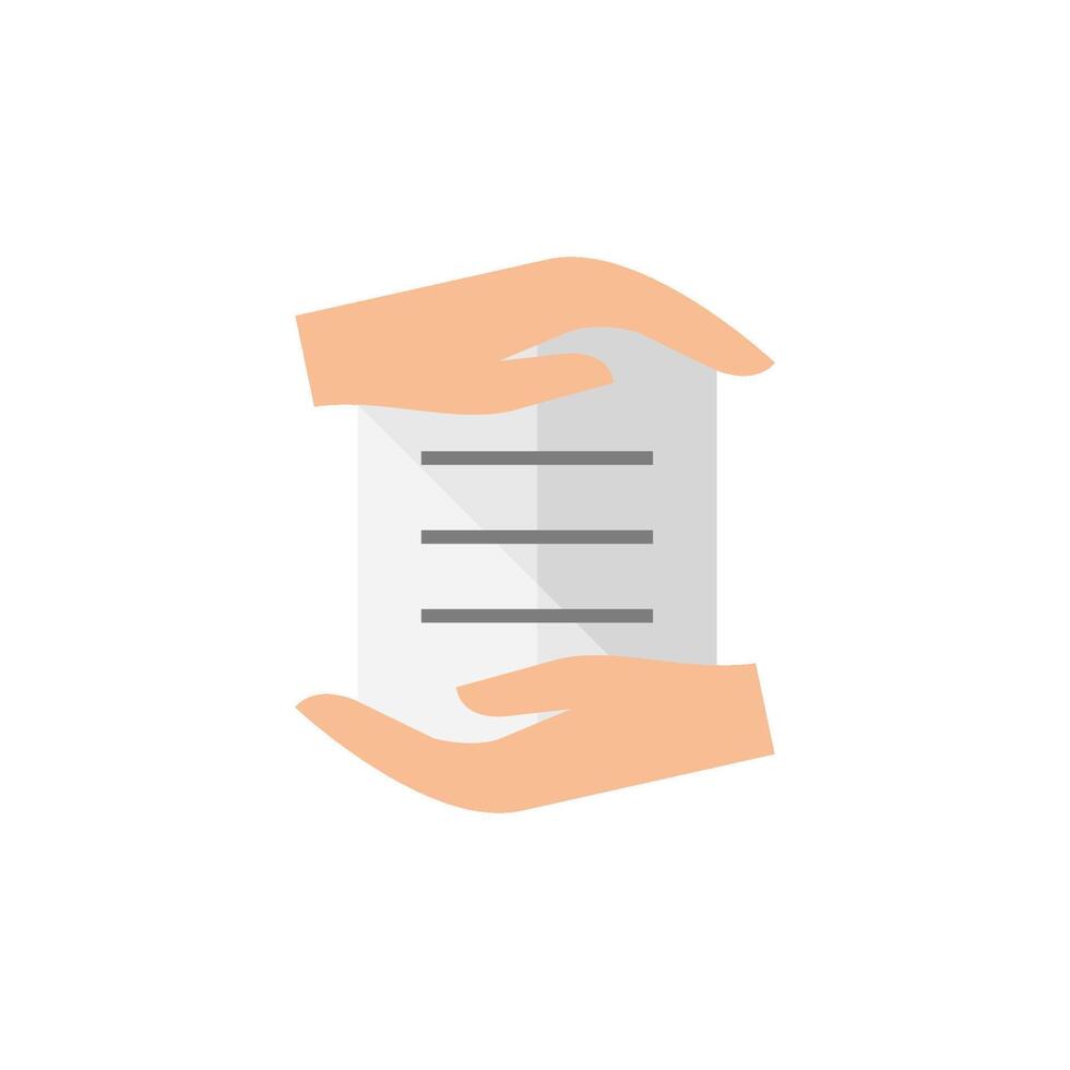 Data protection icon in flat color style. Hands over document paper vector