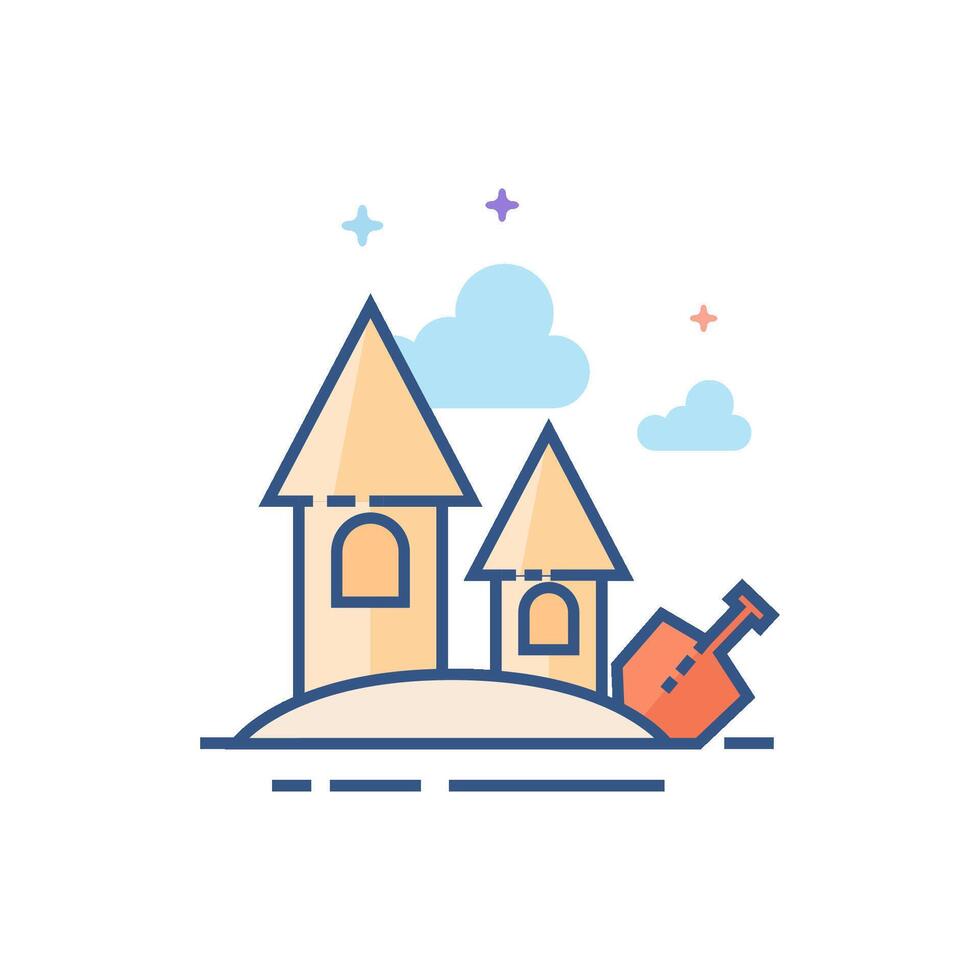 Sand castle icon flat color style vector illustration