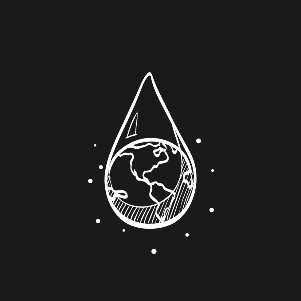 Earth water drop doodle sketch illustration vector