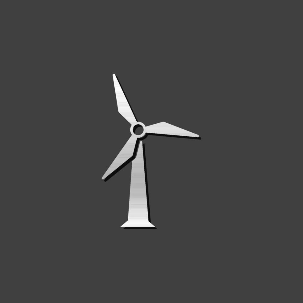 Wind turbine icon in metallic grey color style.Power generation renewable energy vector