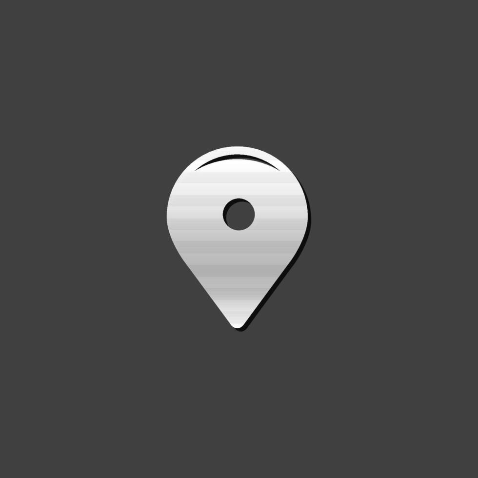 Pin location map icon in metallic grey color style. vector