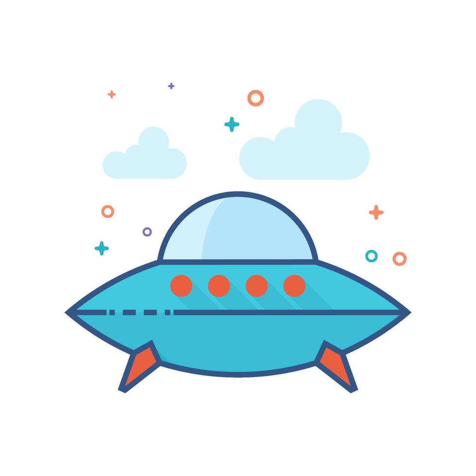 Flying saucer icon flat color style vector illustration