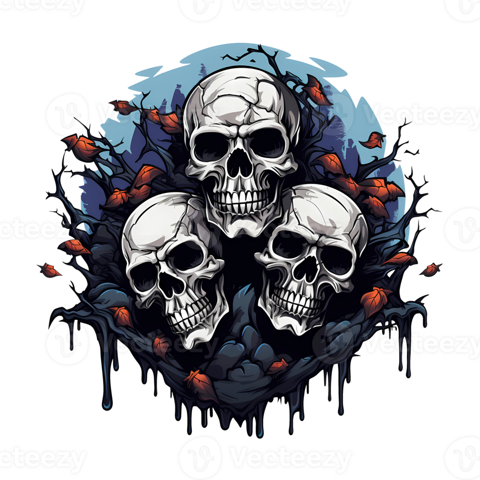 AI generated Skulls art illustrations for stickers, tshirt design, poster etc png