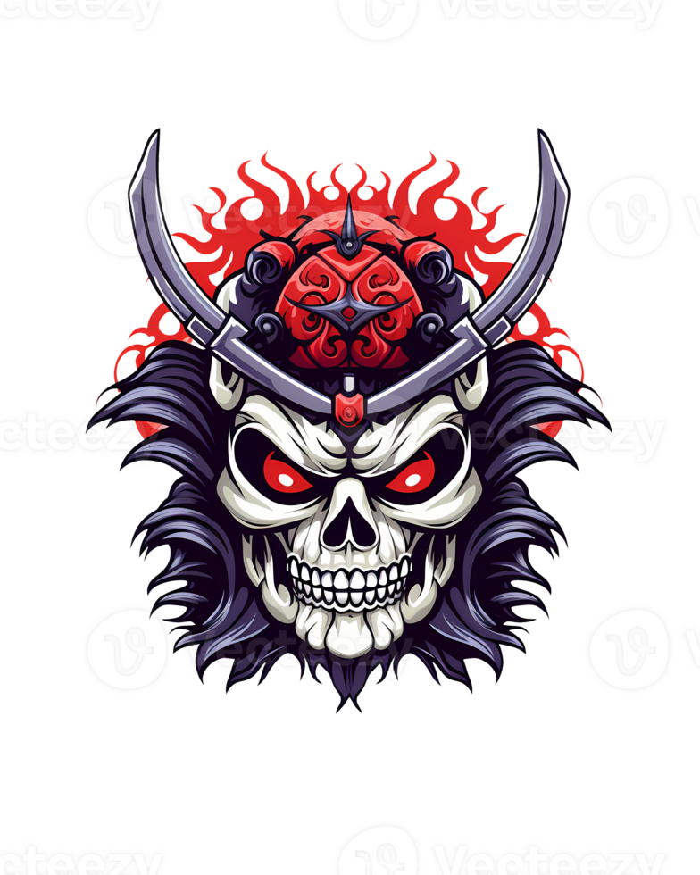 AI generated Skull samurai art illustrations for stickers, tshirt design, poster etc png