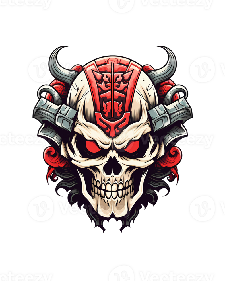 AI generated Skull samurai art illustrations for stickers, tshirt design, poster etc png