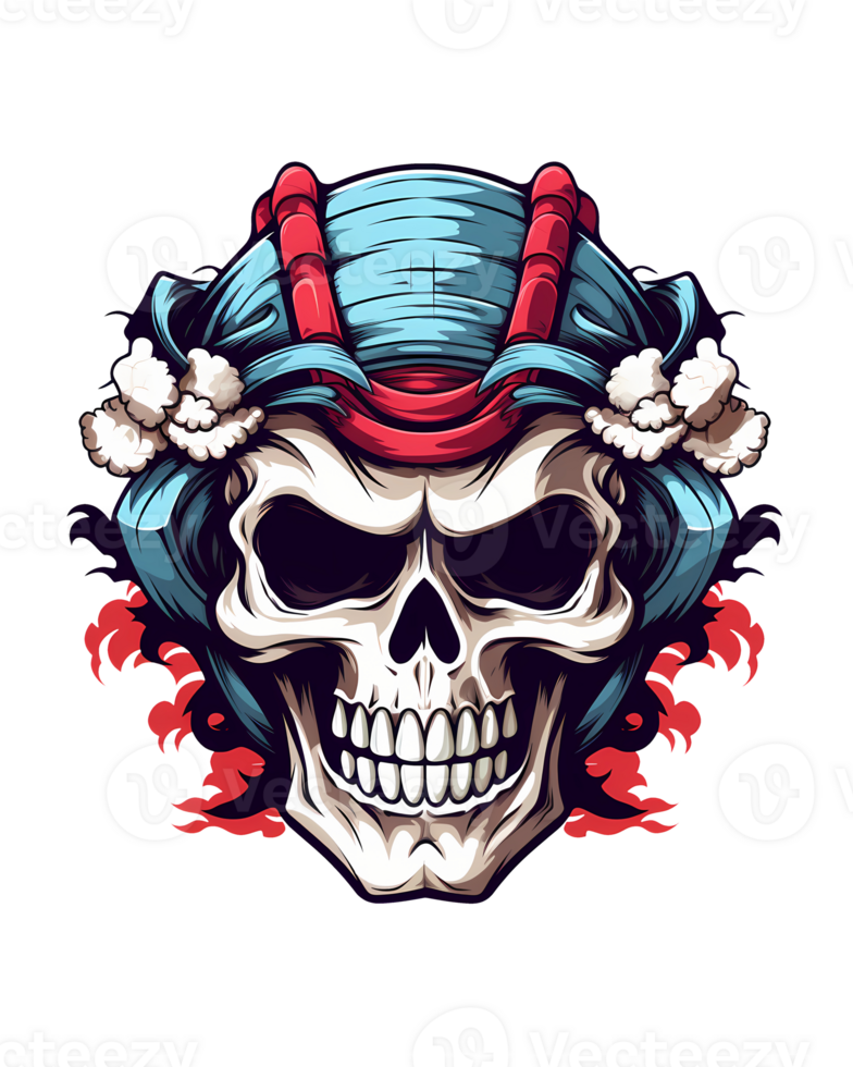 AI generated Skull samurai art illustrations for stickers, tshirt design, poster etc png