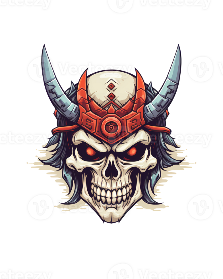 AI generated Skull samurai art illustrations for stickers, tshirt design, poster etc png