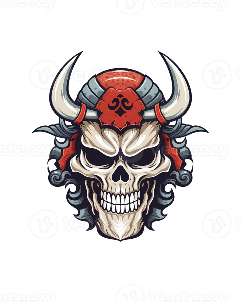 AI generated Skull samurai art illustrations for stickers, tshirt design, poster etc png