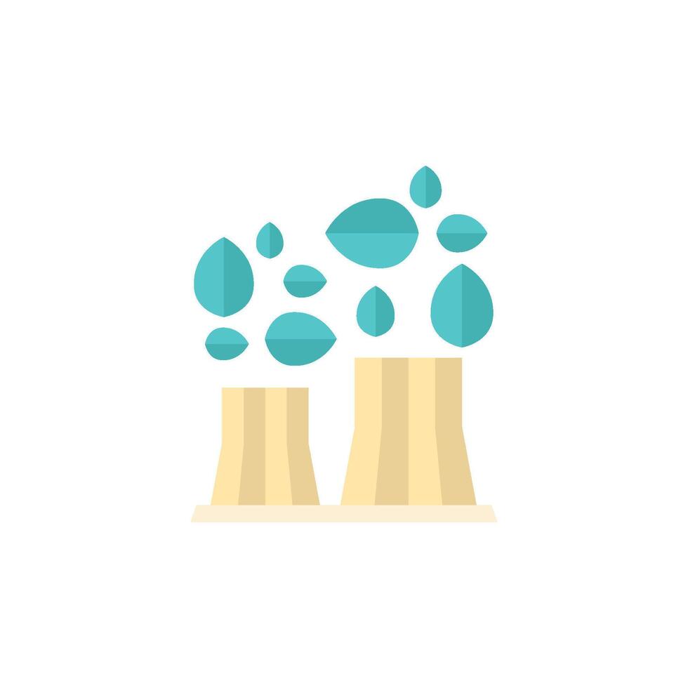 Nuclear plant with leaves icon in flat color style. Go green, environment friendly vector
