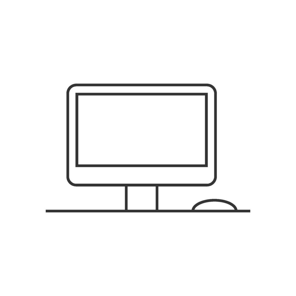 Desktop computer icon in thin outline style vector