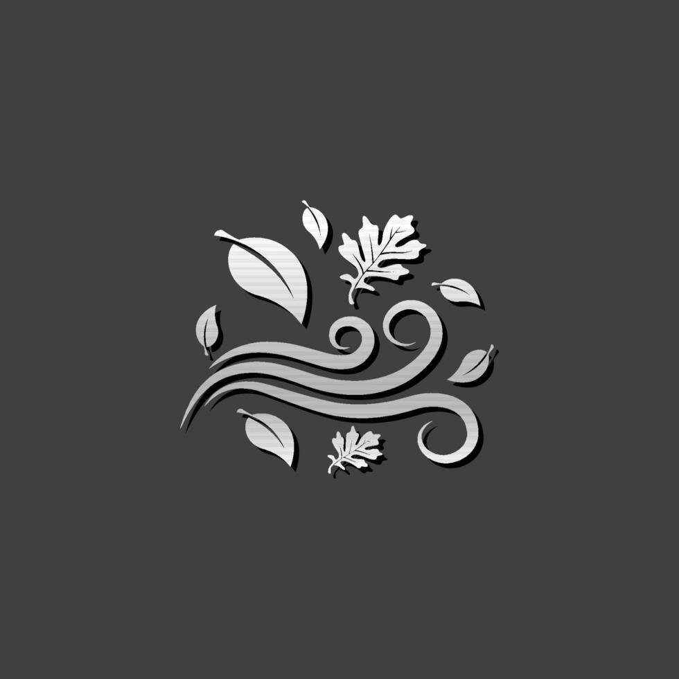 Autumn leaves icon in metallic grey color style.Falls wind blow season vector