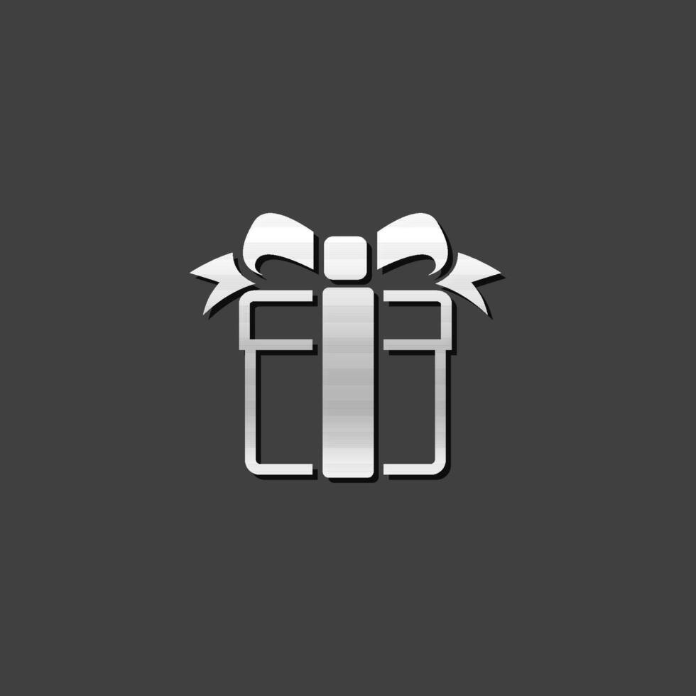 Gift box icon in metallic grey color style. Holiday Christmas birthday vector