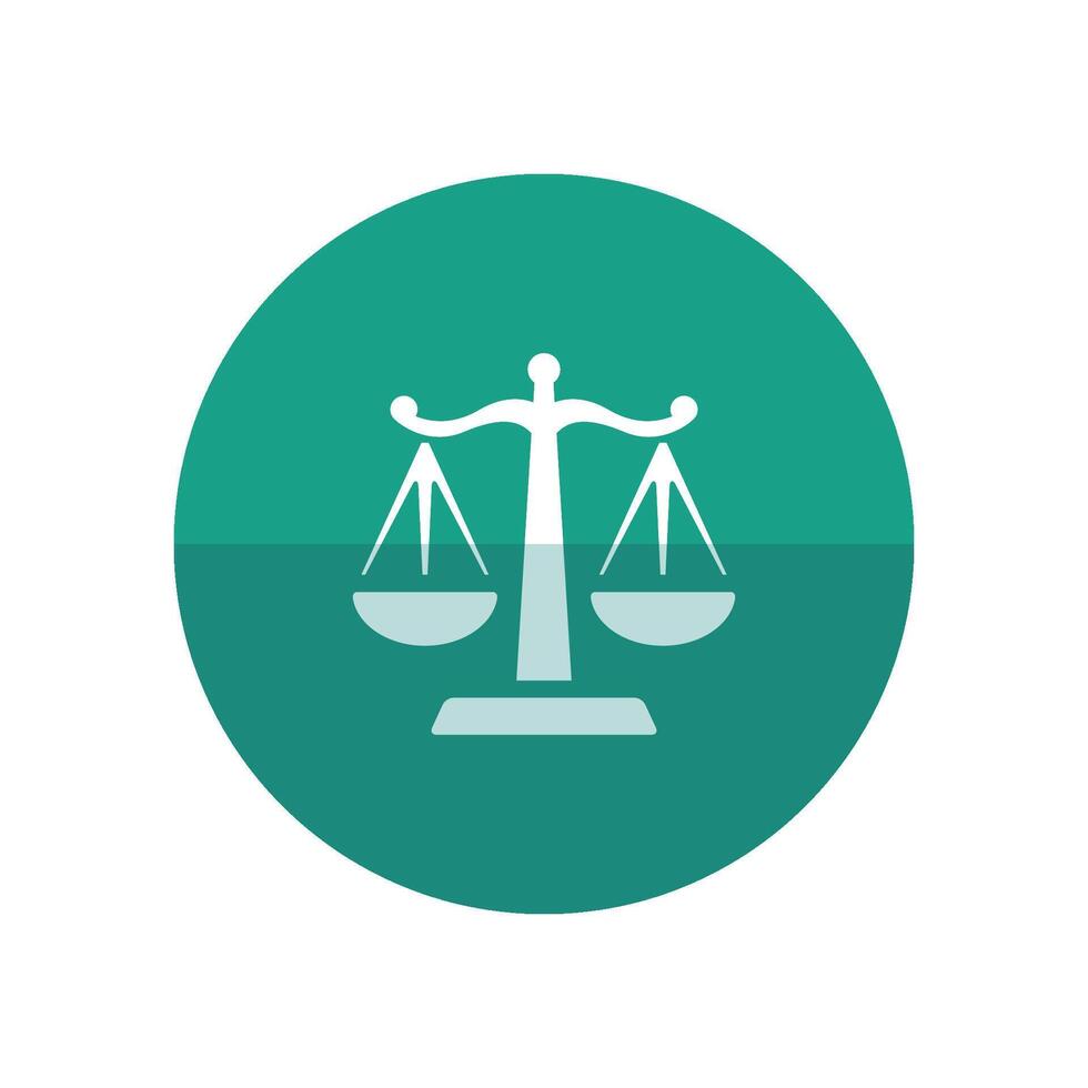 justicia escala icono en plano color circulo estilo. ley litigio medición equilibrar vector