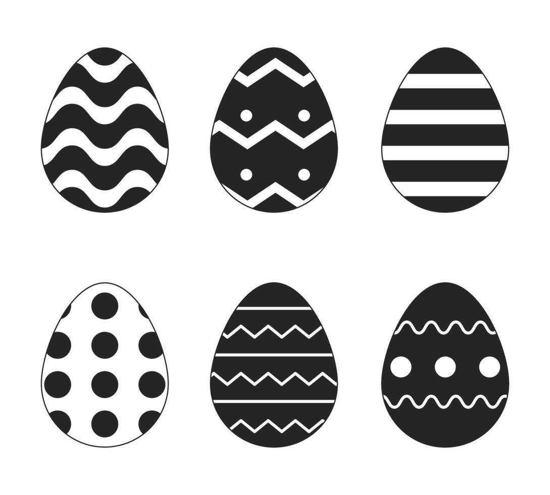 Springtime painted eggs black and white 2D line cartoon objects set. Resurrection holiday easter-eggs isolated vector outline items collection. Eastereggs pattern monochromatic flat spot illustrations