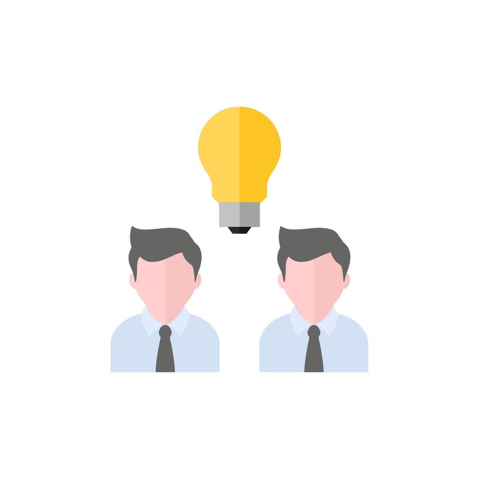 Teamwork icon in flat color style. Business communication discussion idea solution solving challenge vector