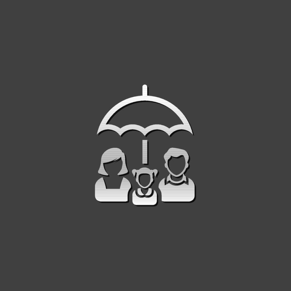 Family umbrella icon in metallic grey color style. Insurance protection safety vector