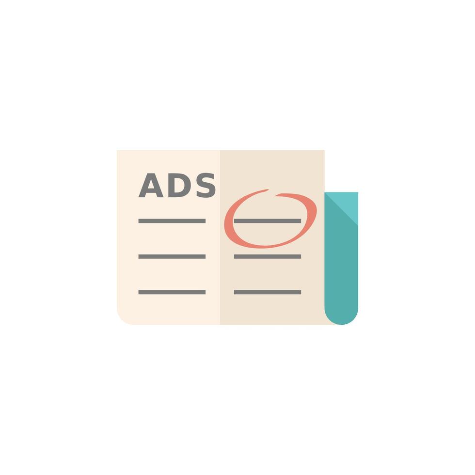 periódico anuncios icono en plano color estilo. tradicional promoción publicidad ventas márketing vector