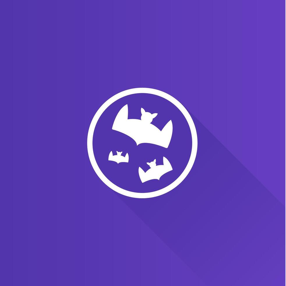 Bats and moon flat color icon long shadow vector illustration