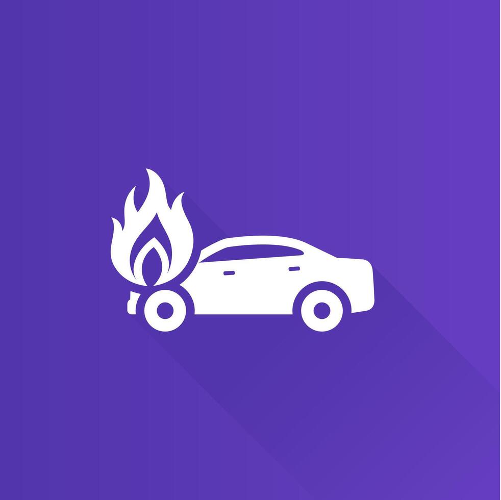 Car on fire flat color icon long shadow vector illustration