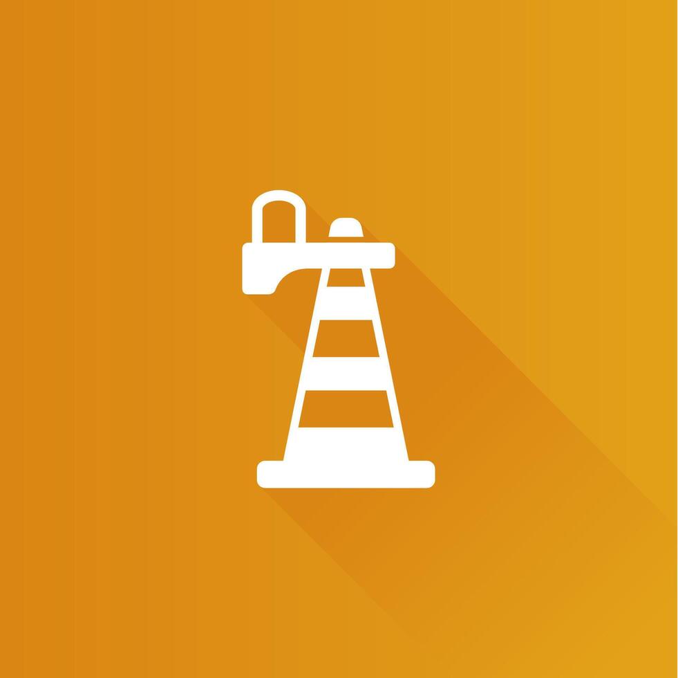 Traffic cone flat color icon long shadow vector illustration