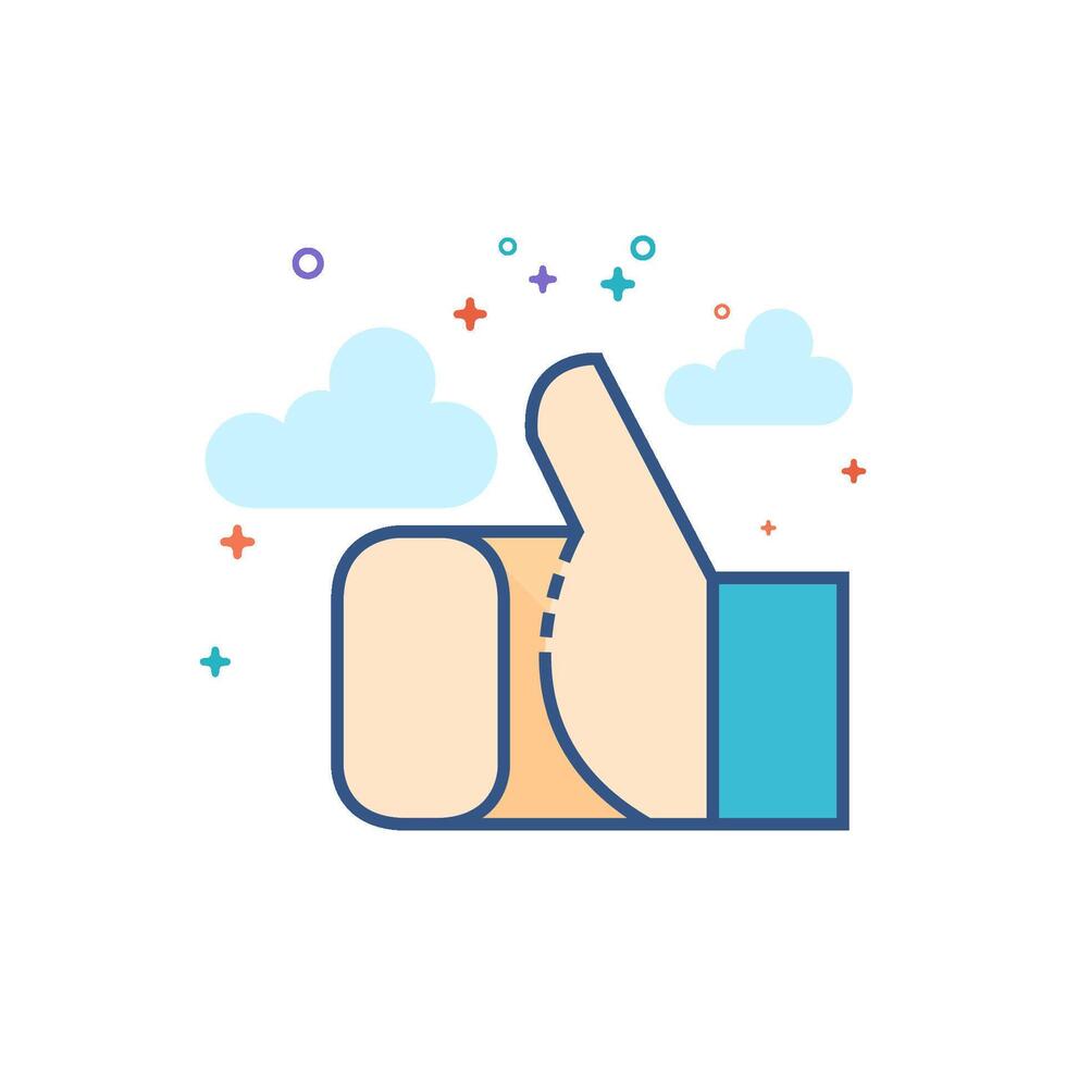Thumb up hand icon flat color style vector illustration