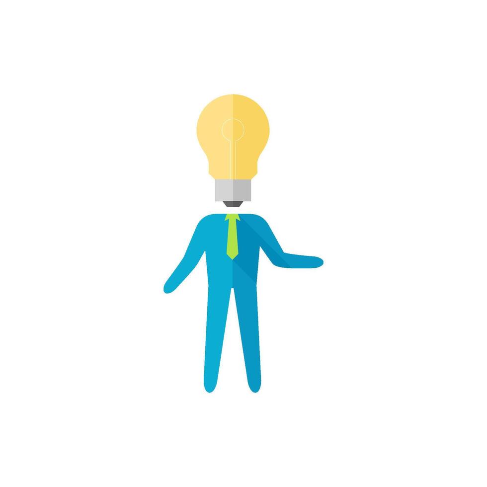 Light bulb head icon in flat color style. Businessman idea imagination solution inspiration vector