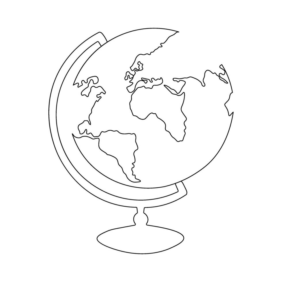 One continuous line drawing of school globe.World map doodle line drawing. Earth map hand drawn symbol vector