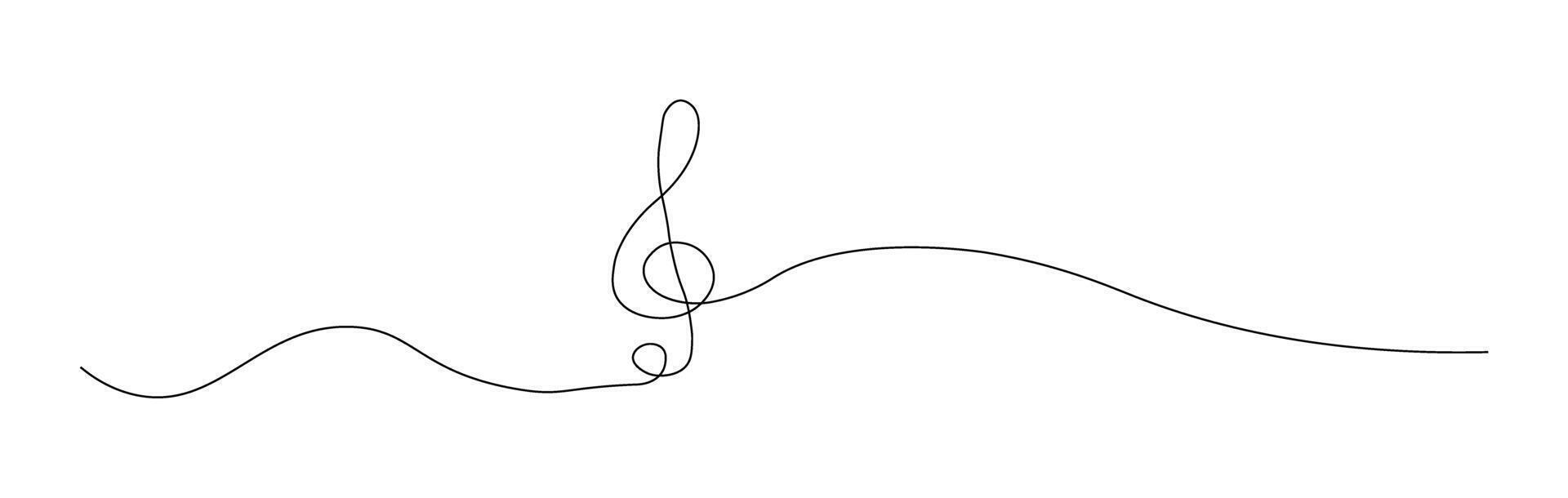 Treble clef continuous line drawing. Minimalist logo. Linear key music note symbol vector