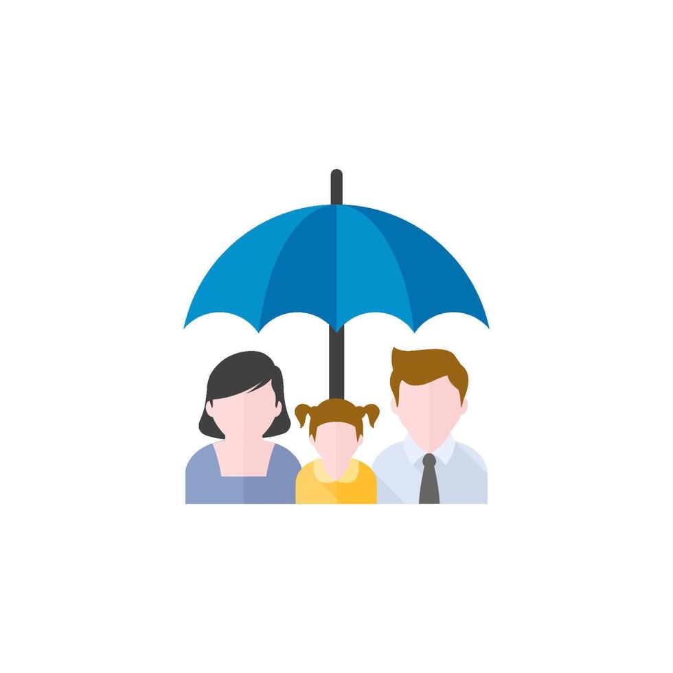Family umbrella icon in flat color style. Insurance protection safety parents kids education vector