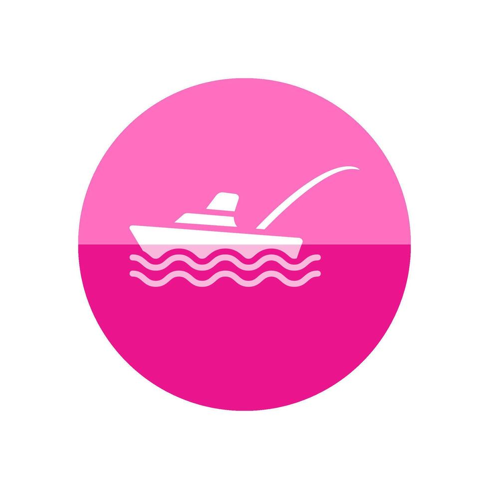 Fishing boat icon in flat color circle style. Sport water sea lake river attracts recreation ship transportation transport vector