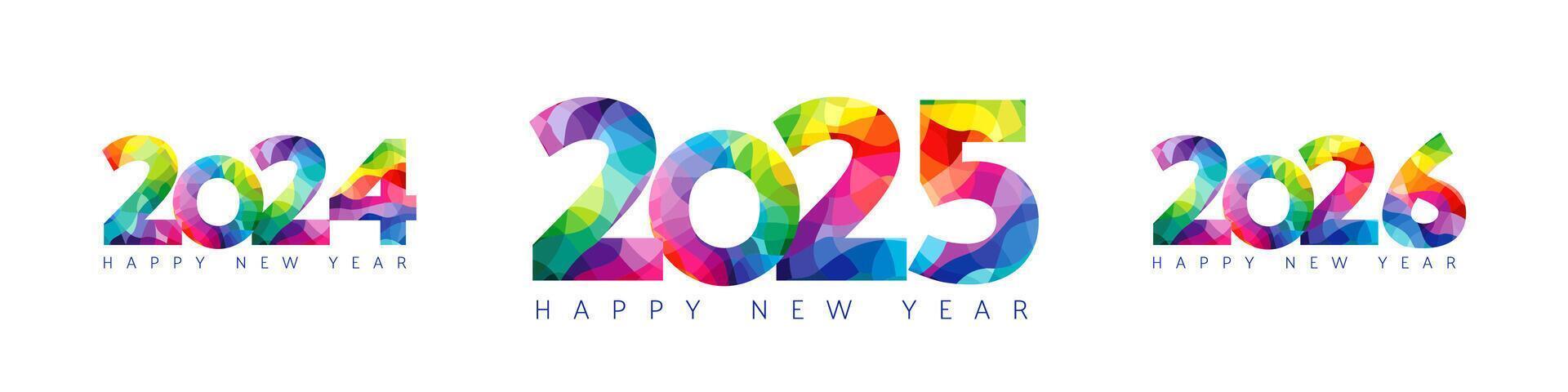 Colored set 2024, 2025, 2026 logo. Happy New Year 20 24, 25, 26 number, calendar title concept vector