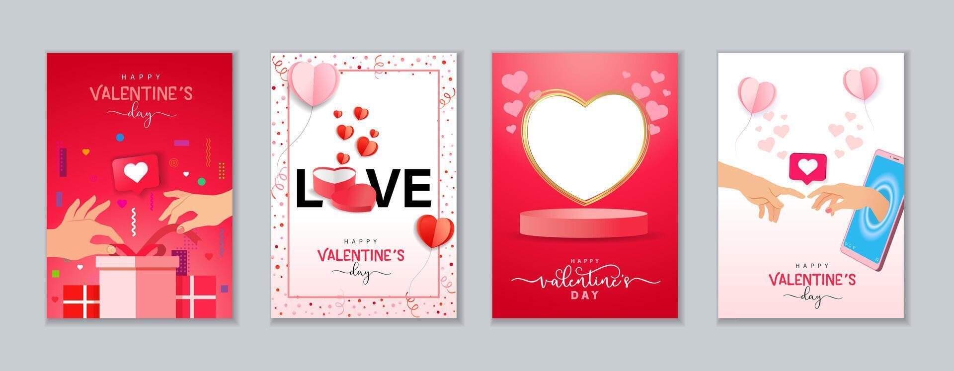 contento San Valentín día conjunto de creativo carteles vector