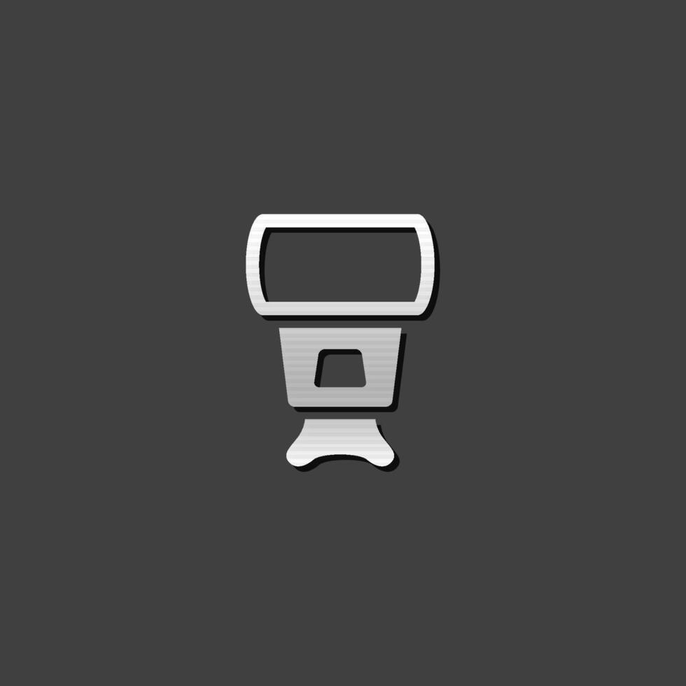 Camera flash icon in metallic grey color style. Photography equipment lighting vector