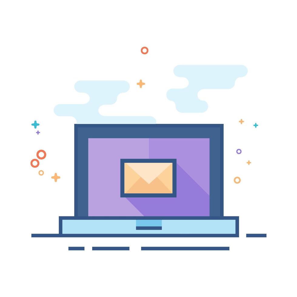 Laptop computer icon flat color style vector illustration