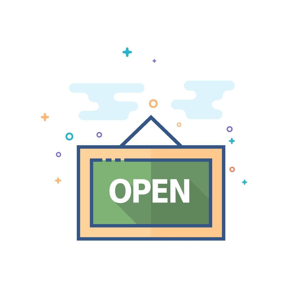 Open sign icon flat color style vector illustration