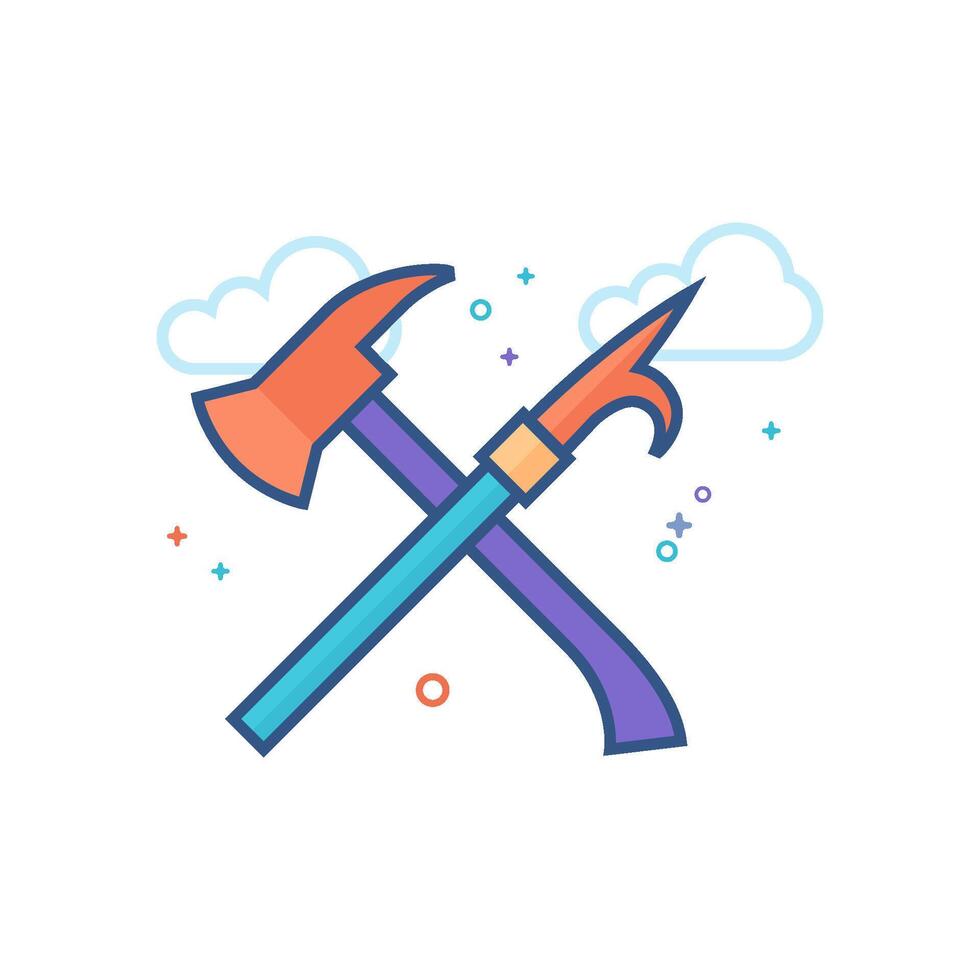 Fireman tools icon flat color style vector illustration