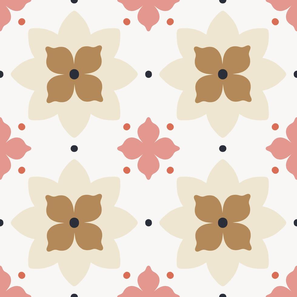 elegante moderno sin costura modelo con geométrico floral losas. vector resumen textura en tradicional cerámico loseta estilo. simétrico antecedentes con flores y puntos