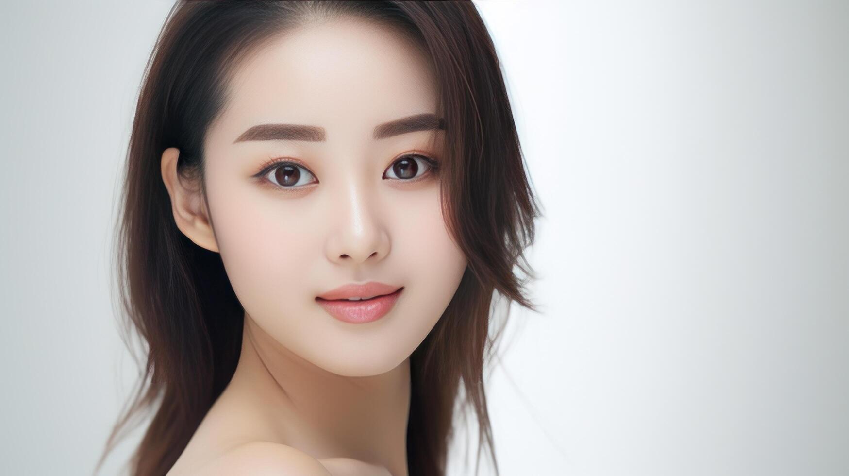 AI generated Beautiful Asian girl with clean, fresh skin on white background. Facial care photo