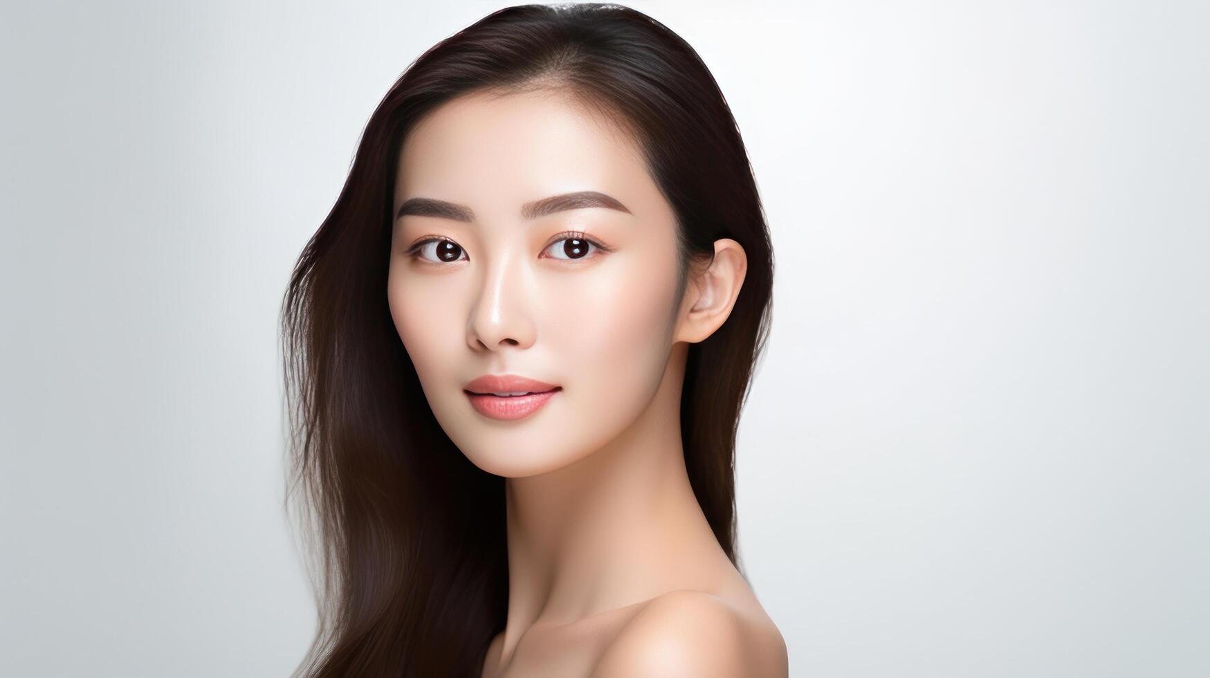 AI generated Beautiful Asian girl with clean, fresh skin on white background. Facial care photo