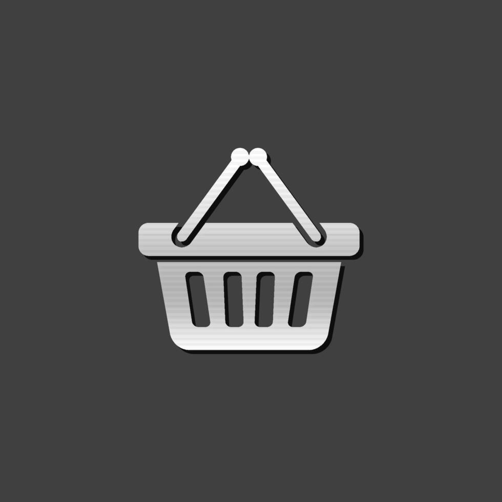 Shopping basket icon in metallic grey color style. Buying ecommerce vector