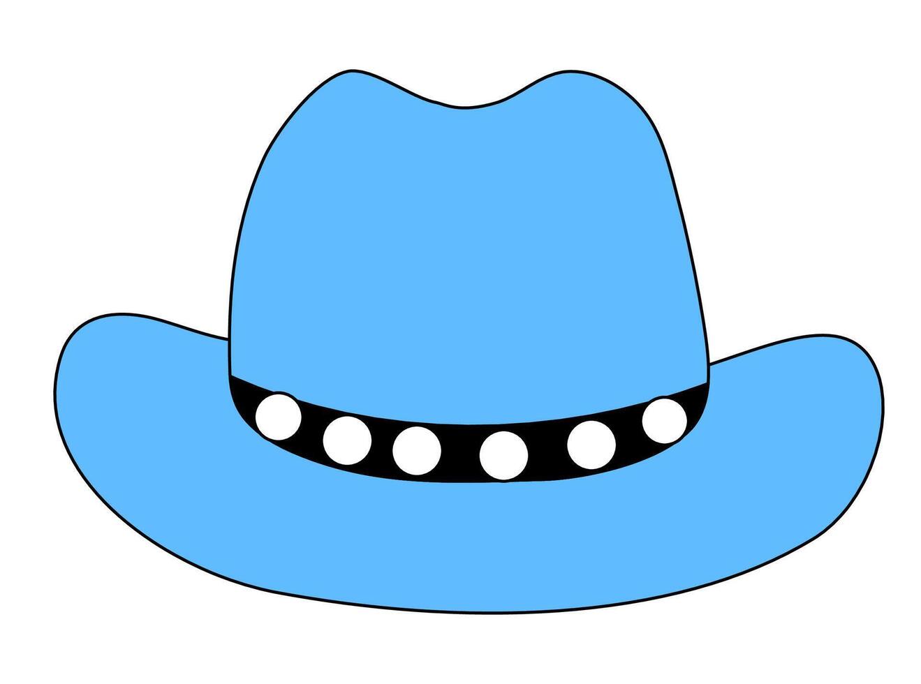 Retro blue Cowgirl hat. Cowboy western and wild west theme. Icon, sticker, emblem, logo design. Hand drawn isolated vector flat illustration.