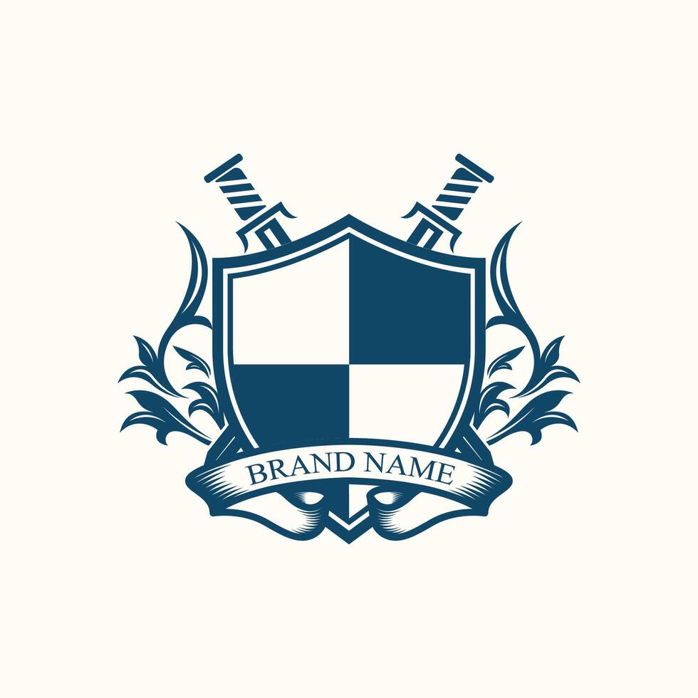Luxury crest heraldry logo Template. Elegant heraldic shield icon. Premium brand identity emblem. Royal coat of arms company label symbol. Modern vector illustration.