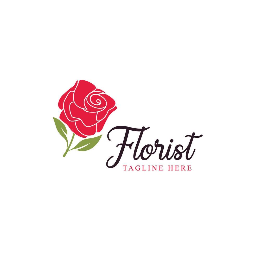 floreciente Rosa flor logo emblema diseño modelo vector ilustración