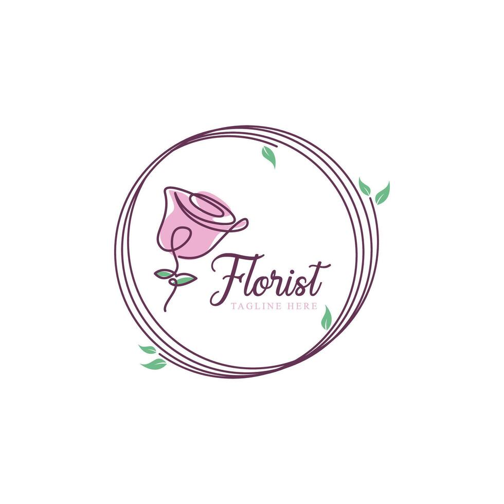 florist with continuous style logo design concept vector illustration. nature, floral, template design.