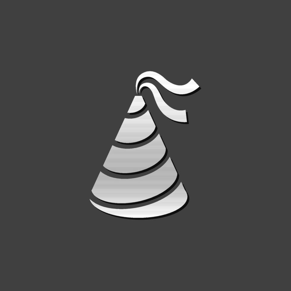 Birthday hat icon in metallic grey color style. Object celebration head wear vector