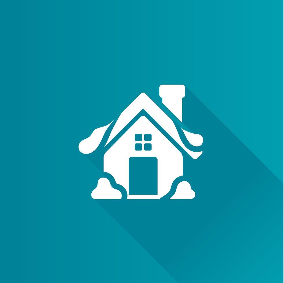 House with snow flat color icon long shadow vector illustration