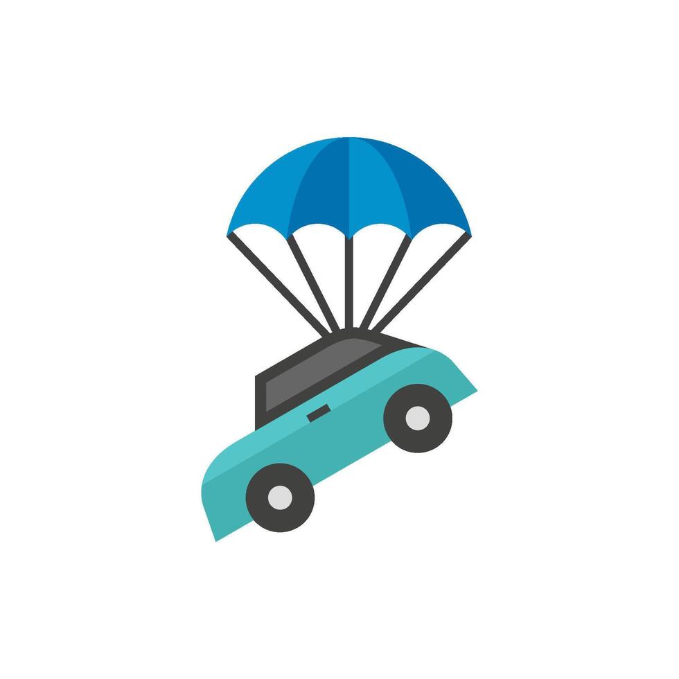 Car parachute icon in flat color style. Insurance protection investment transportation vector