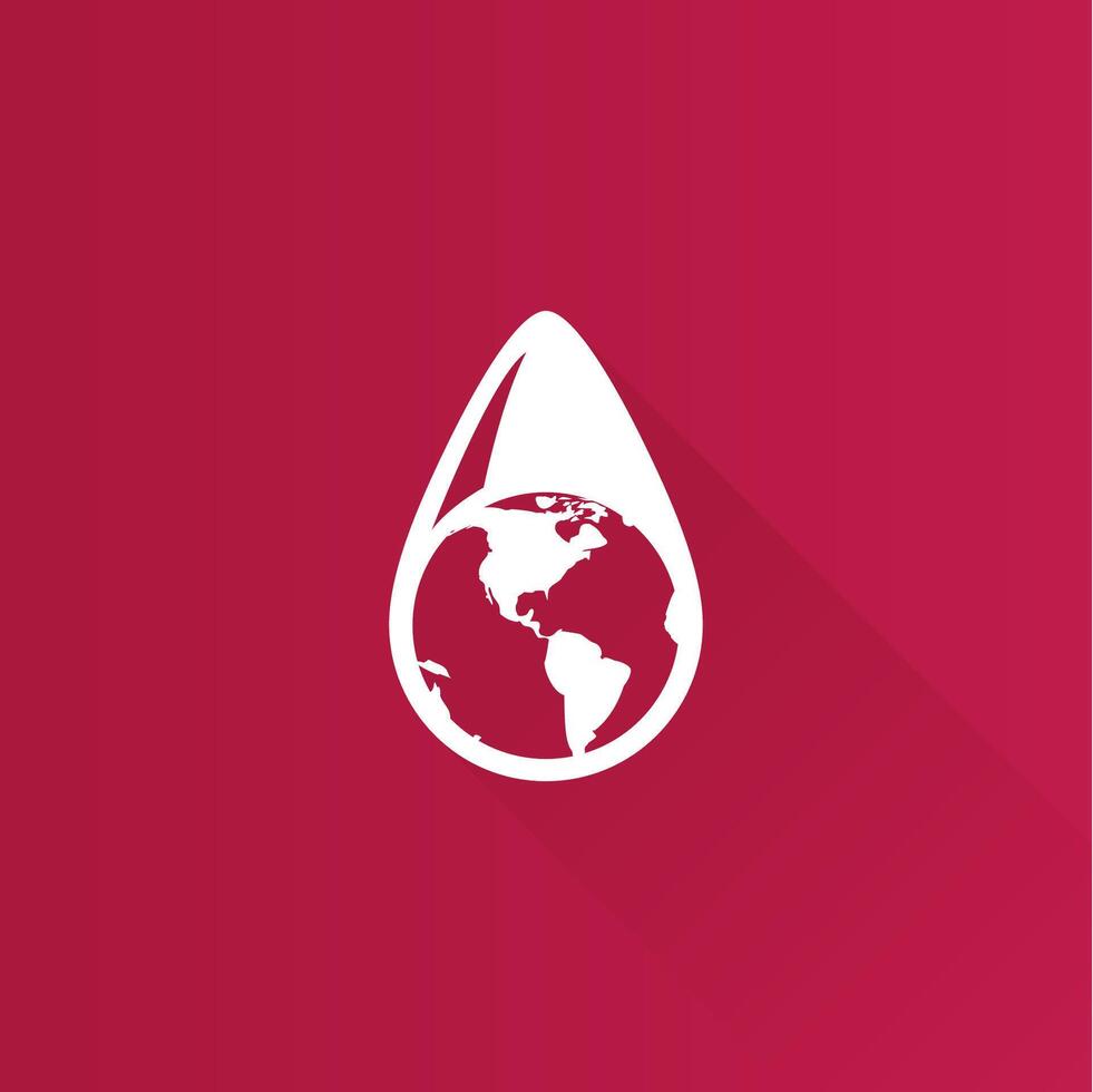 Earth water drop flat color icon long shadow vector illustration