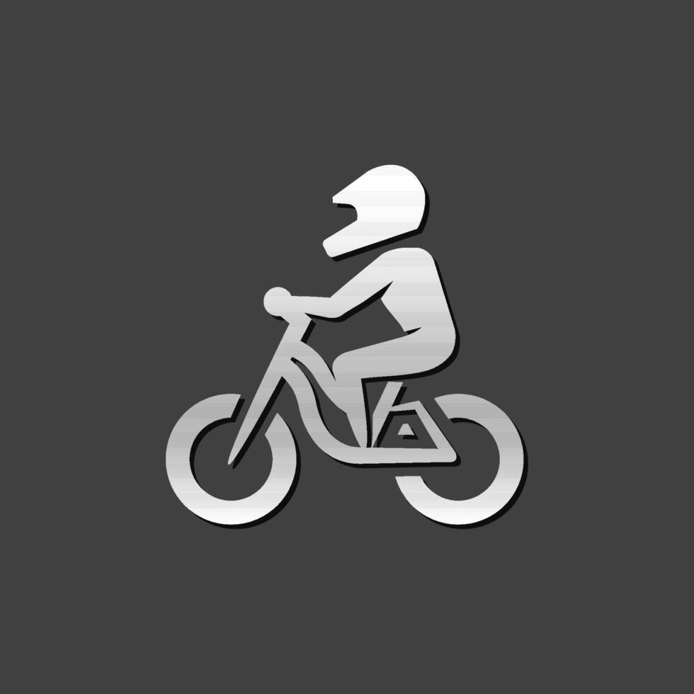 Mountain biker icon in metallic grey color style. Sport bicycle extreme downhill vector